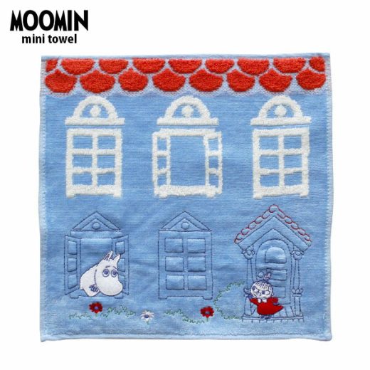 【 メール便5枚まで可 】 ムーミン MOOMIN ミニタオル 「 家の前のリトルミイ 」 25×25cm 無撚糸 スチームシャーリング アップリケ刺繍 【 熨斗対応不可 】