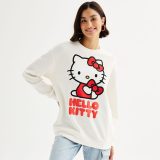 【送料無料】 ライセンス キャラクター レディース Tシャツ トップス Juniors’ Hello Kitty Fleece Graphic Sweatshirt Egret