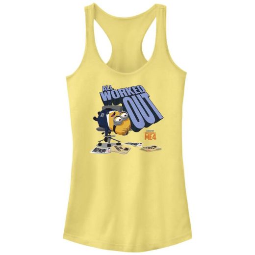 【送料無料】 ライセンス キャラクター レディース Tシャツ トップス Juniors' Despicable Me 4 Minions All Worked Out Racerback Tank Top Banana